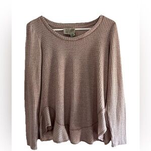 Anthropologie Saturday Sunday Wendy Waffle Knit Tunic Top Women XS Tan Ruffle